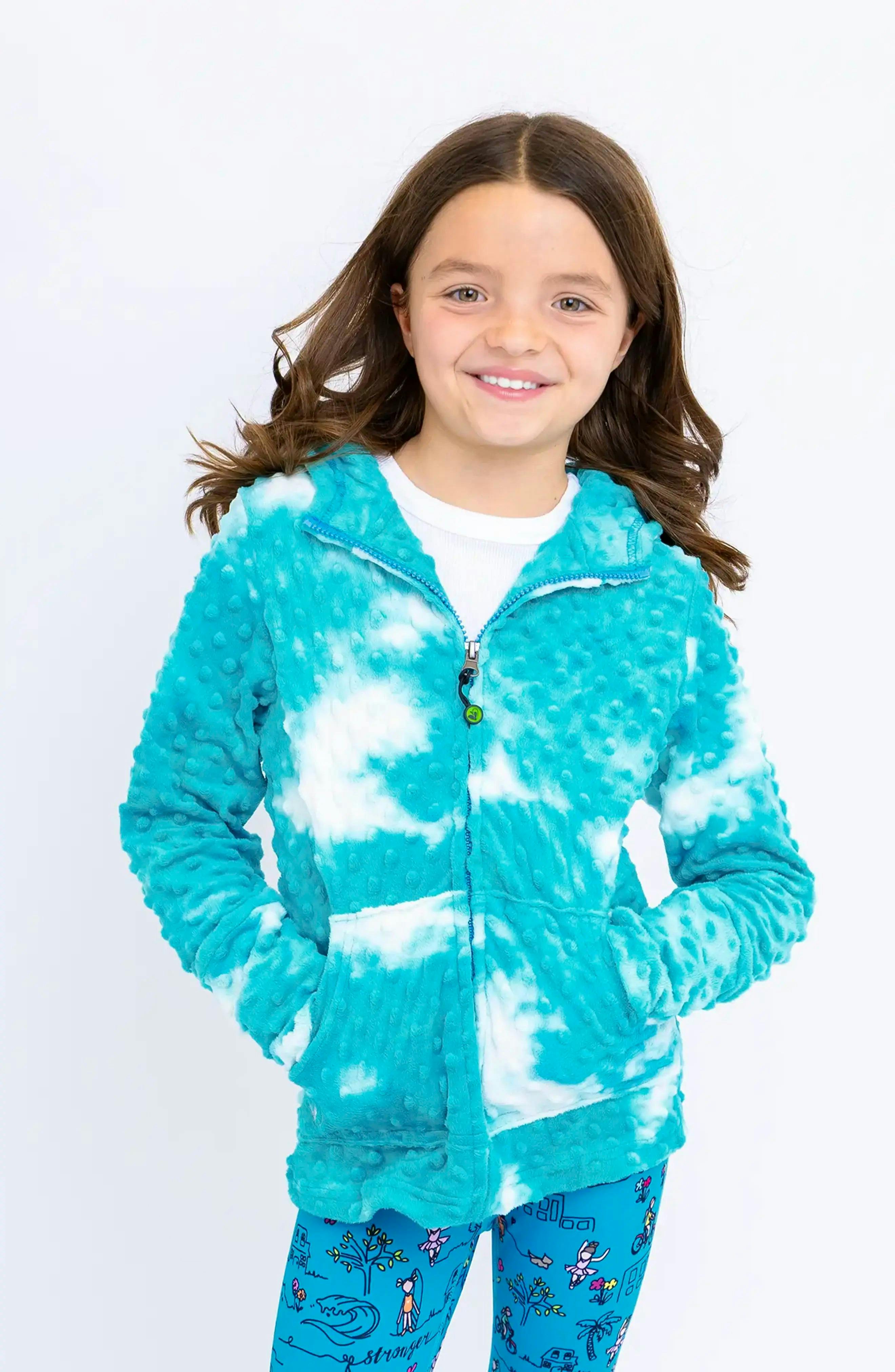 Minky Bubble Zip Hoodie -  Turquoise Tie Dye