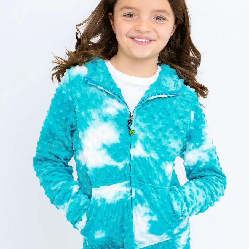 Minky Bubble Zip Hoodie -  Turquoise Tie Dye