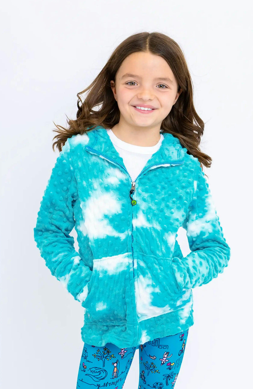 Minky Bubble Zip Hoodie -  Turquoise Tie Dye