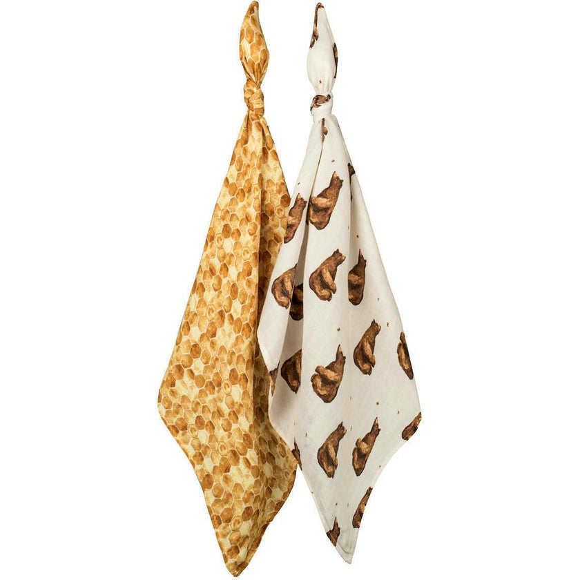 Honey and Honeycomb Bamboo Muslin Two-Piece Burp Cloth Set