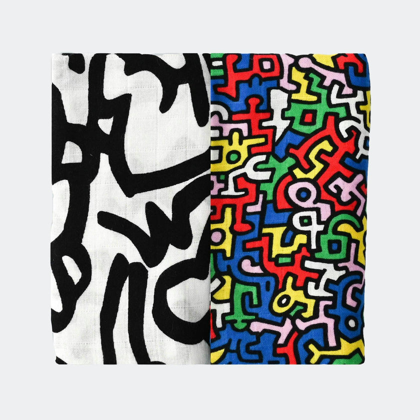 ETTA LOVES x KEITH HARING 2-PACK MUSLIN SQUARES - for 0 to 4 months & 5+ month old babies