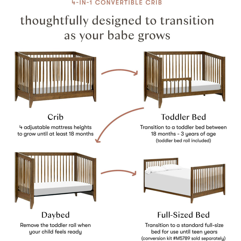 Sprout 4-in-1 Convertible Crib with Toddler Bed Conversion Kit in Natural Walnut