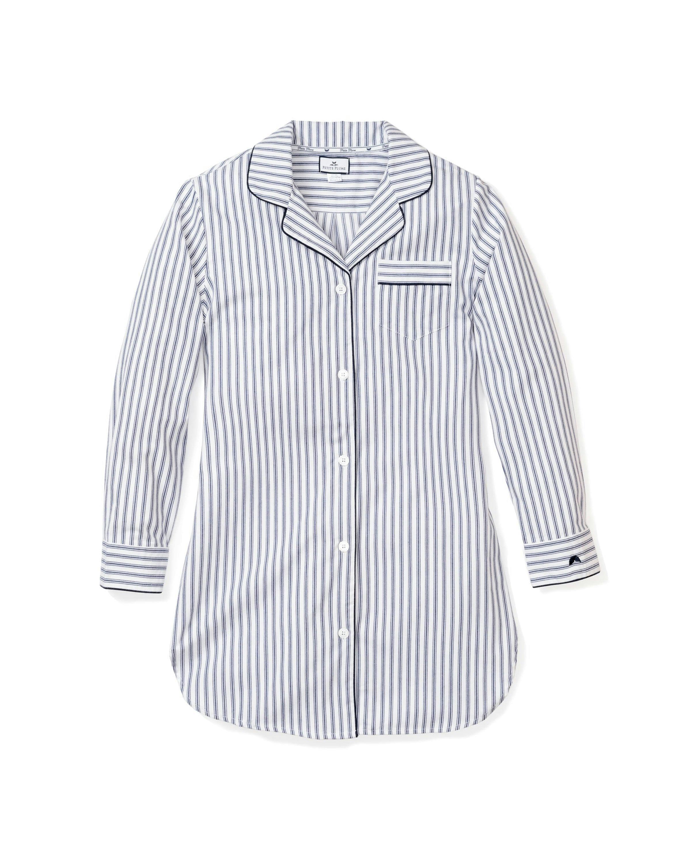 Women's Twill Nightshirt in Navy French Ticking