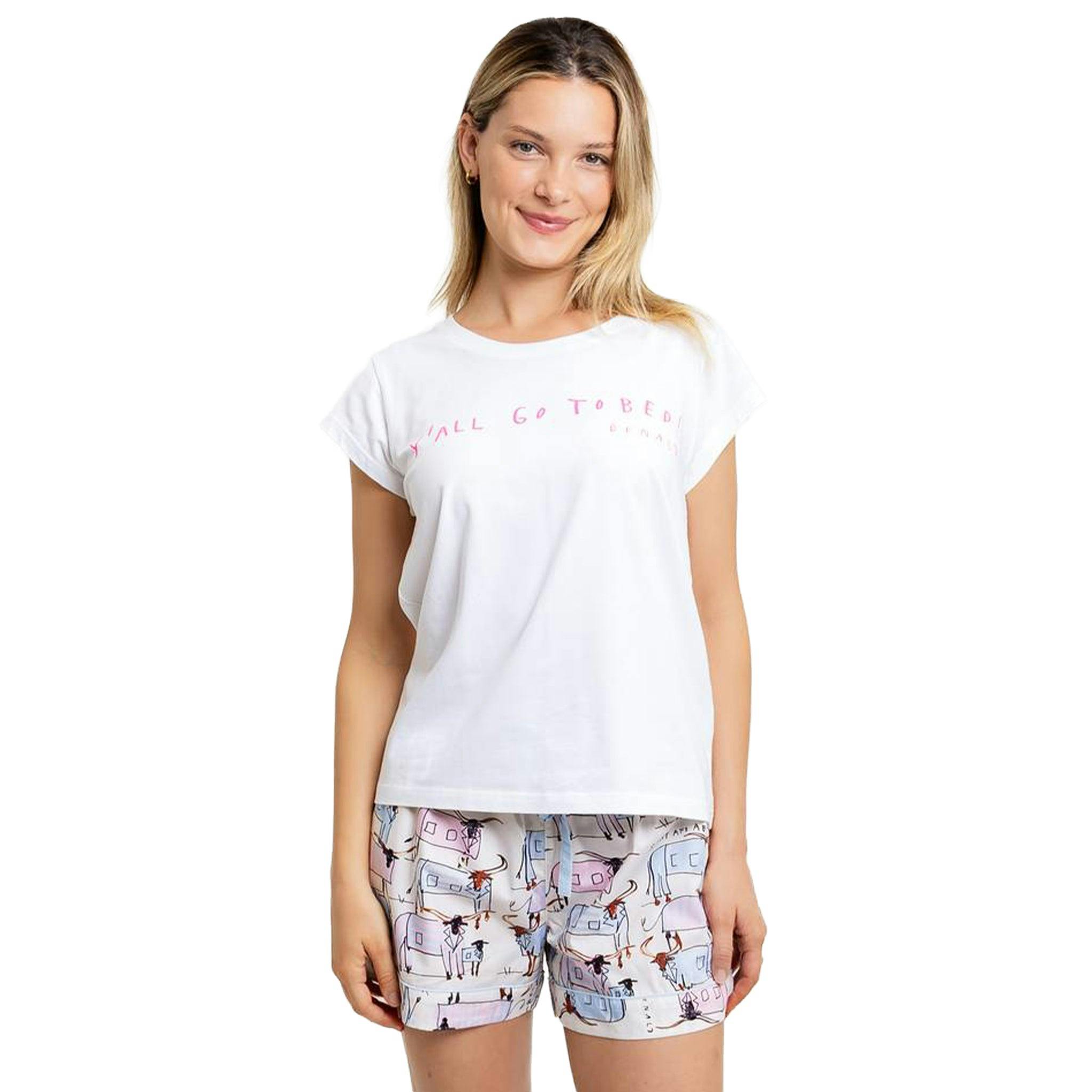 Women's Drawbertson Pink Y'All Go To Bed T-Shirt