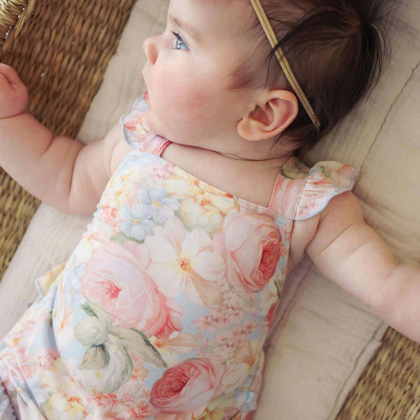 Rose Dreams Ruffled Strap Bubble Romper