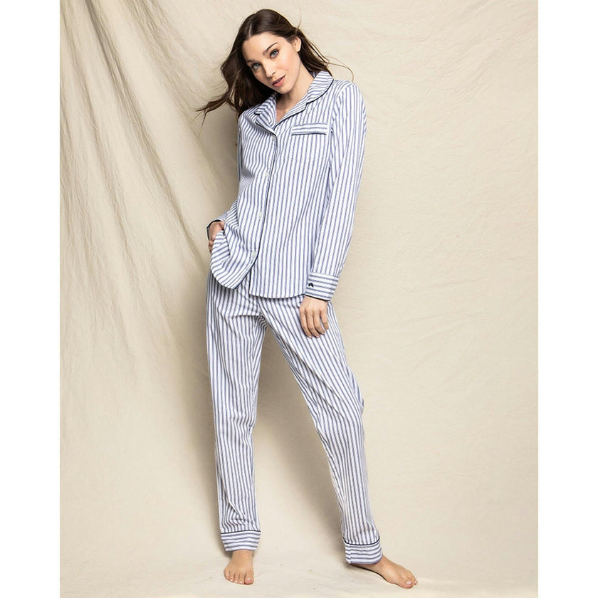Women's Twill Pajama Set in Navy French Ticking