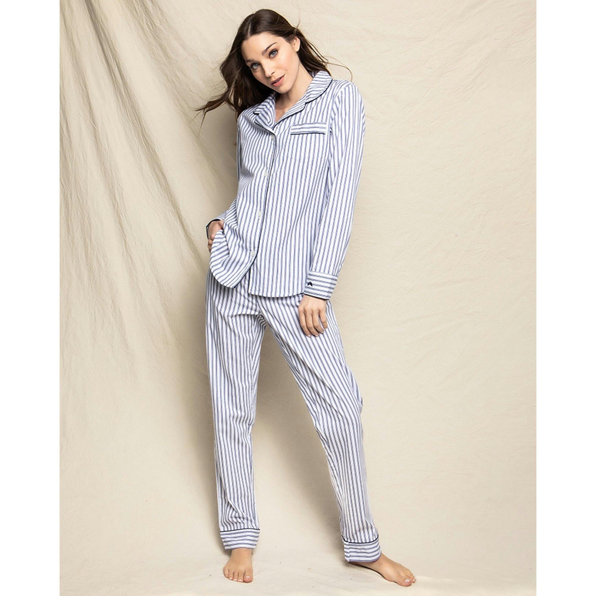 Women's Twill Pajama Set in Navy French Ticking