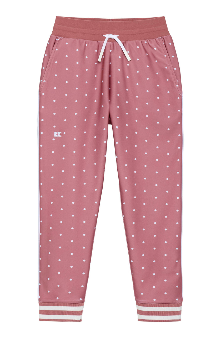 girls dusty pink polka dot retro warm-up jogger