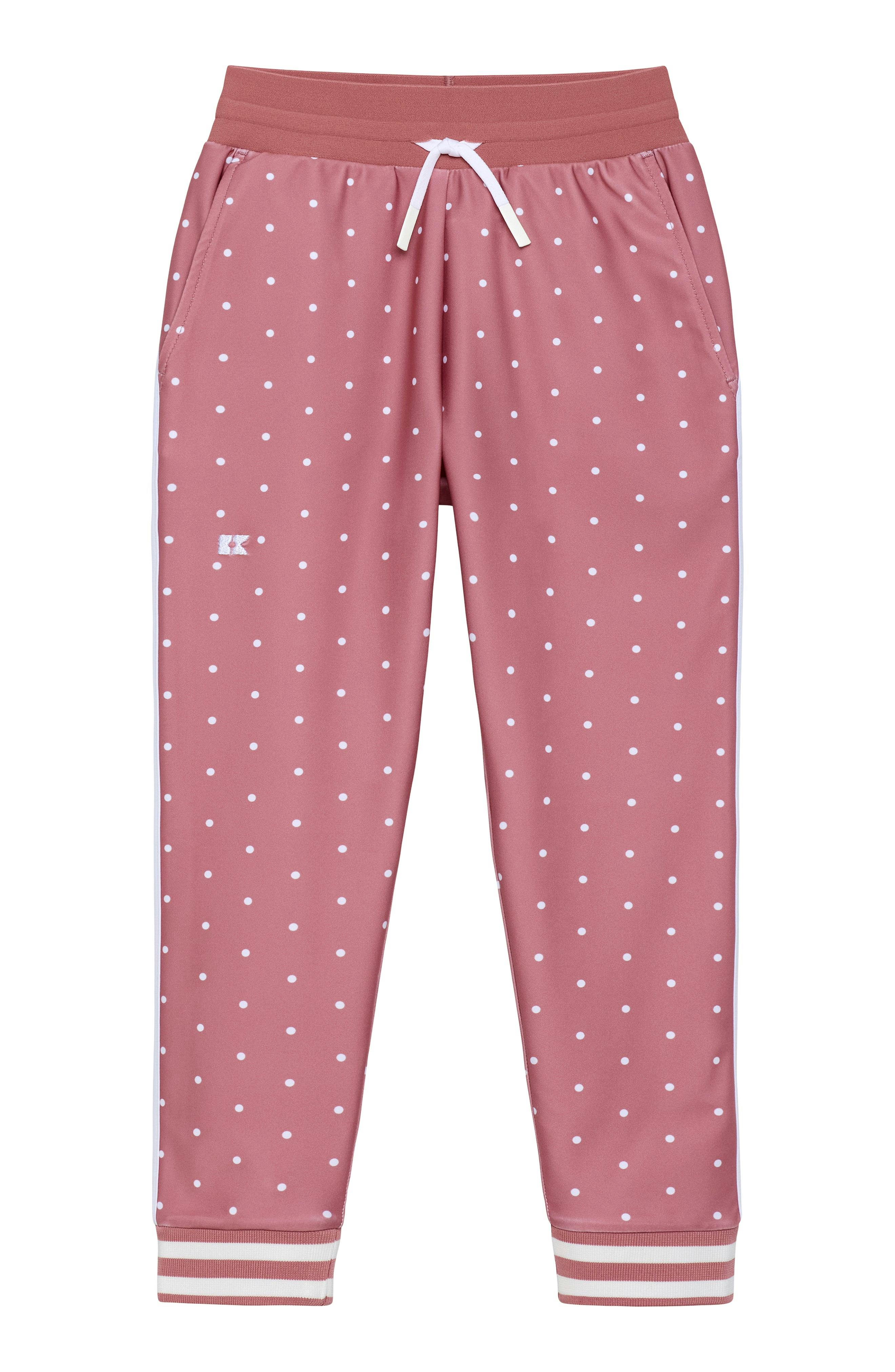 girls dusty pink polka dot retro warm-up jogger