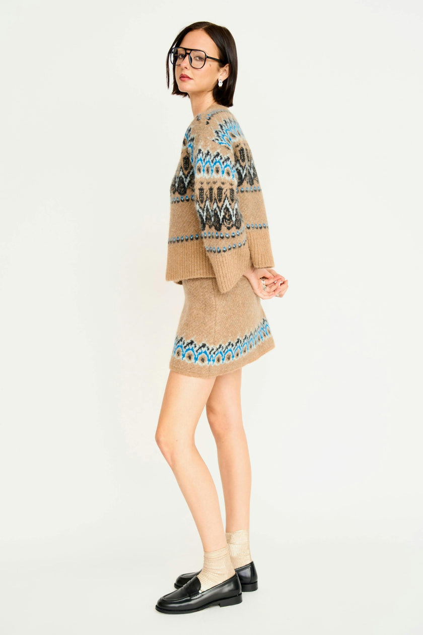 Arosa Brushed Fairisle Knit Mini Skirt in Glacial
