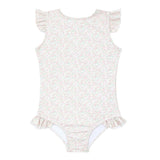 girls antique floral ruffle cap sleeve one piece