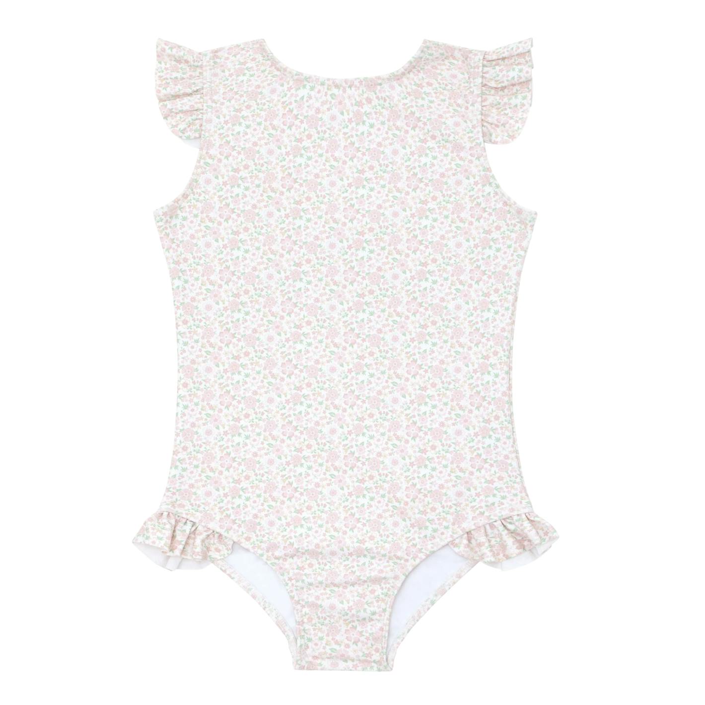 girls antique floral ruffle cap sleeve one piece