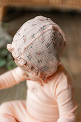 Ribbed Pointelle Romper and Bonnet Two Piece Set