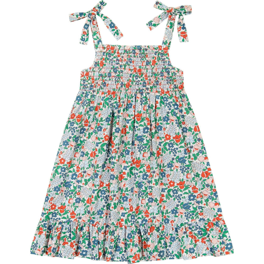 India Smocked Shoulder Tie Sundress, Florals