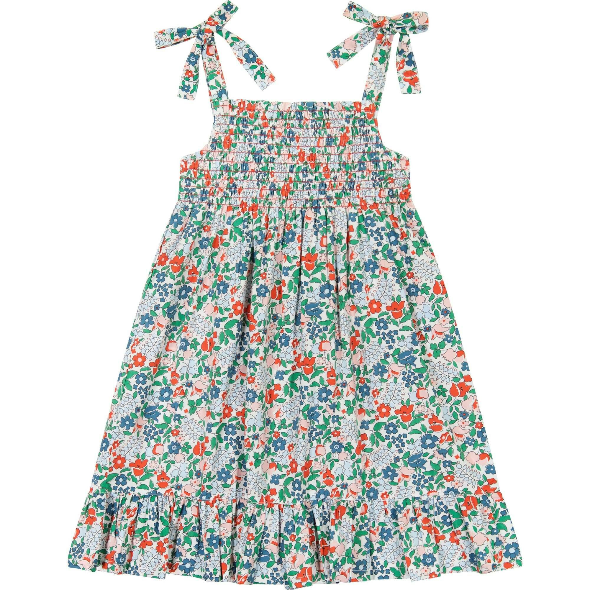 India Smocked Shoulder Tie Sundress, Florals