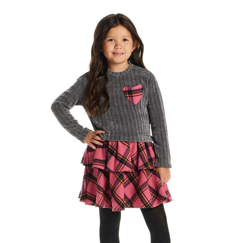 Kids Knit Top Plaid Skirt Dress