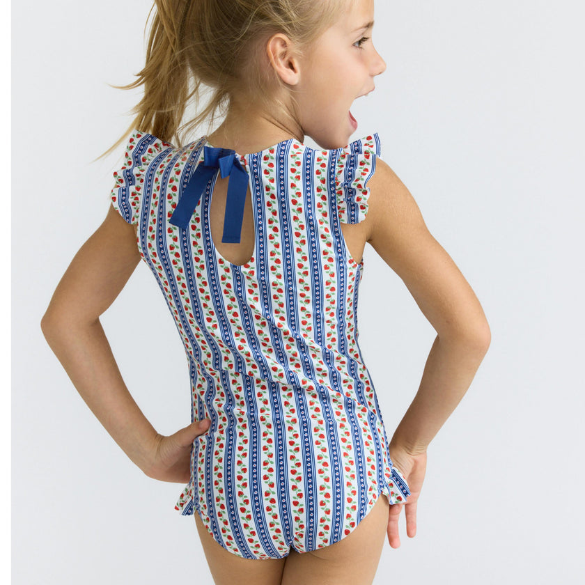girls strawberry patch ruffle cap sleeve one piece