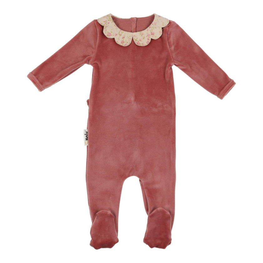 Velour Collared Long Sleeve Footie