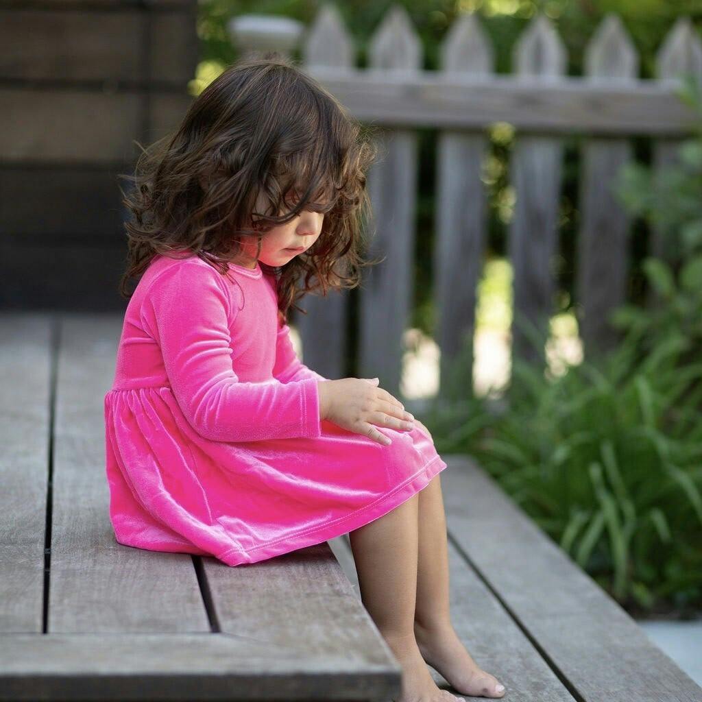 Long Sleeve Bubble Romper in Hot Pink Velvet