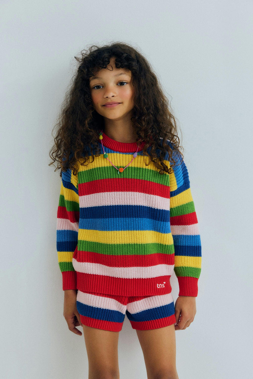 Canela Short Tulip Red Multicolor Stripes