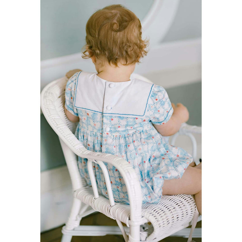 Riviera Blue Floral Smocked Bubble Romper