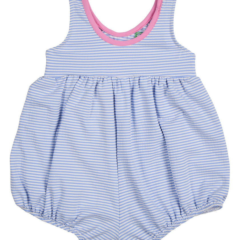 Seersucker Bubble Swimsuit With Petal Neck
