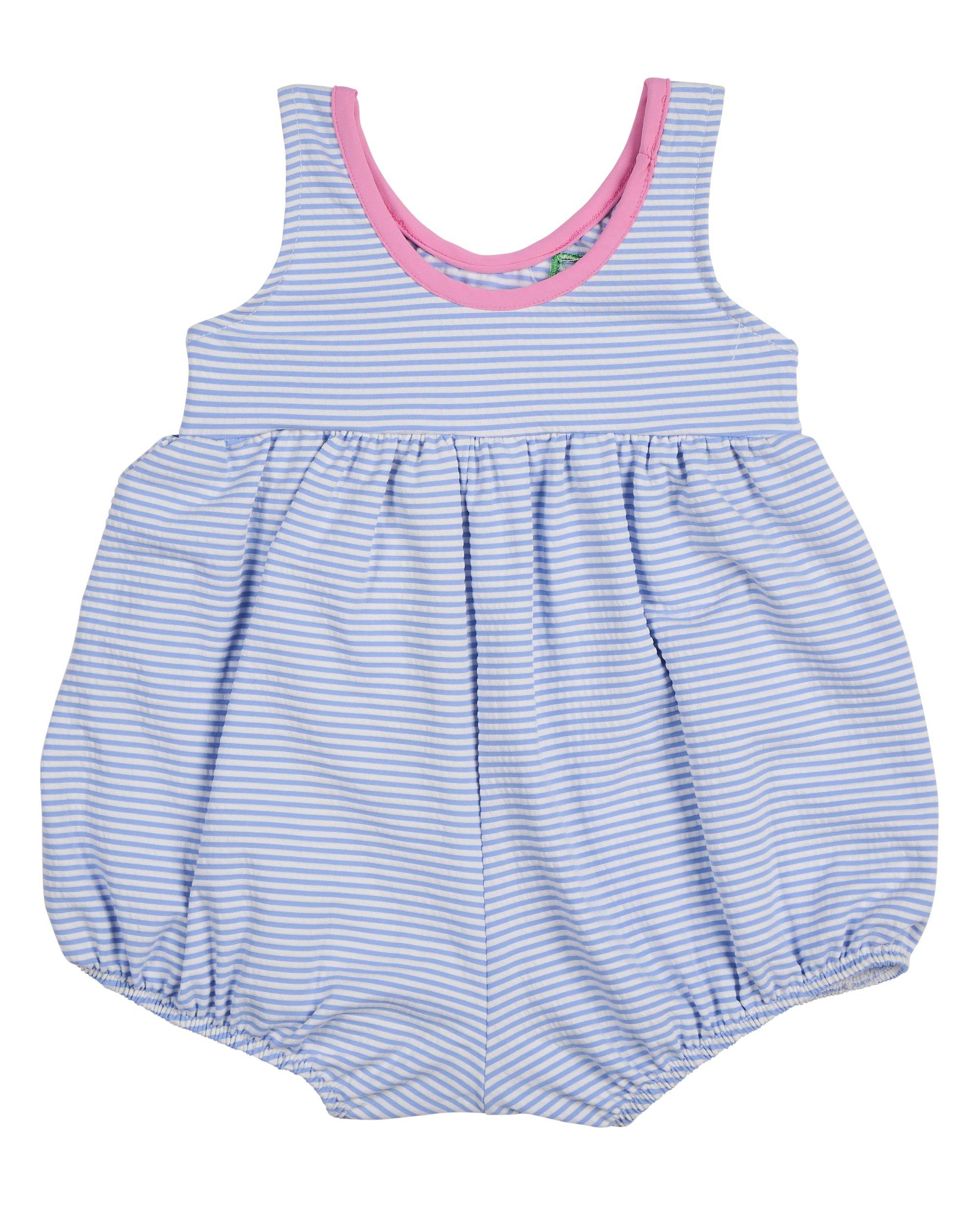 Seersucker Bubble Swimsuit With Petal Neck