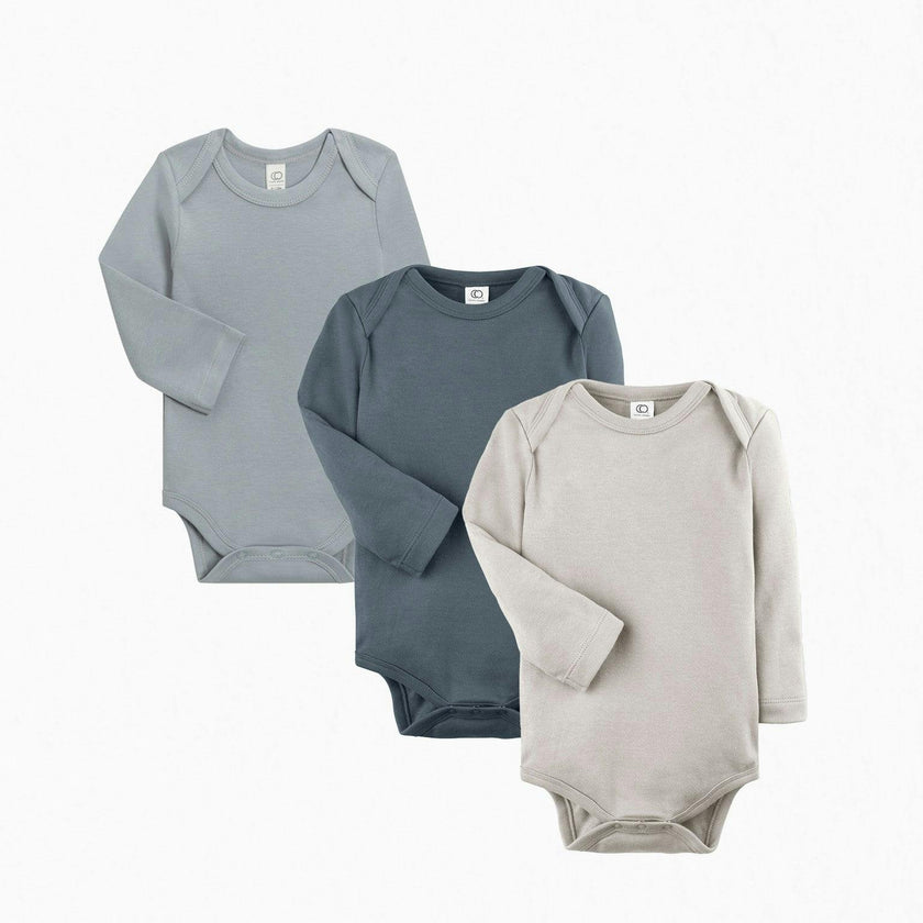3-Pack Classic Long Sleeve Bodysuit Bundle Thyme + Heather Grey + White