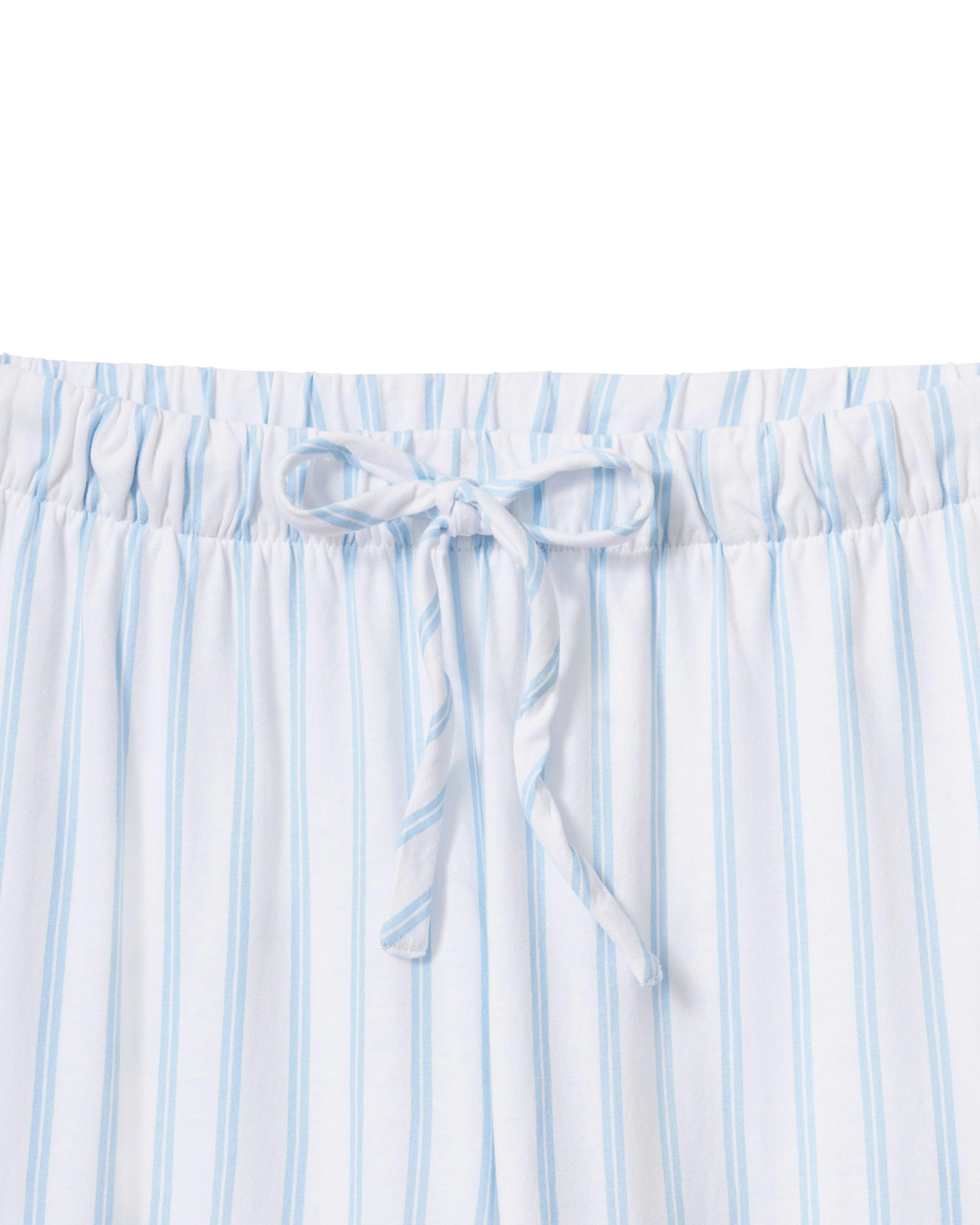 The Olivia Wide Leg Pima Pajama Set in Periwinkle Stripe