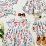 Girls Gianna Skirt - Pink Dewdrop Block Print