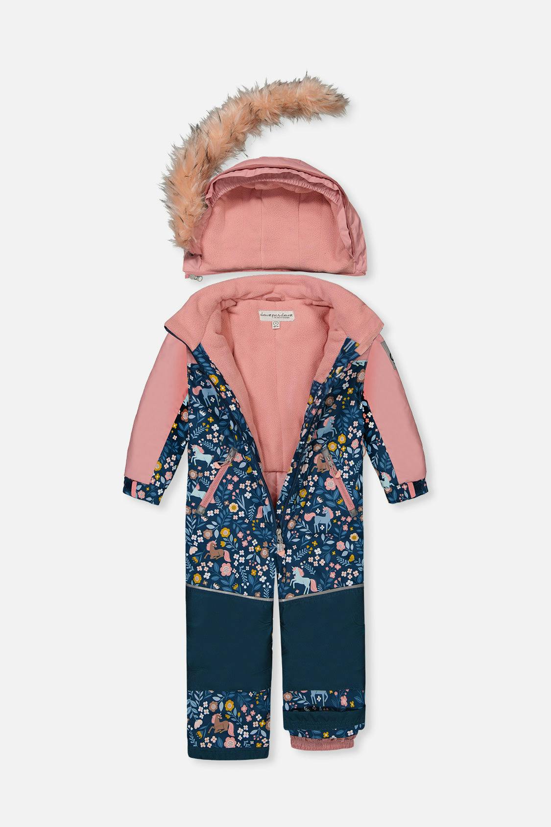 Kids One Piece Discover Snowsuit Blue and Pink Unicorn Print