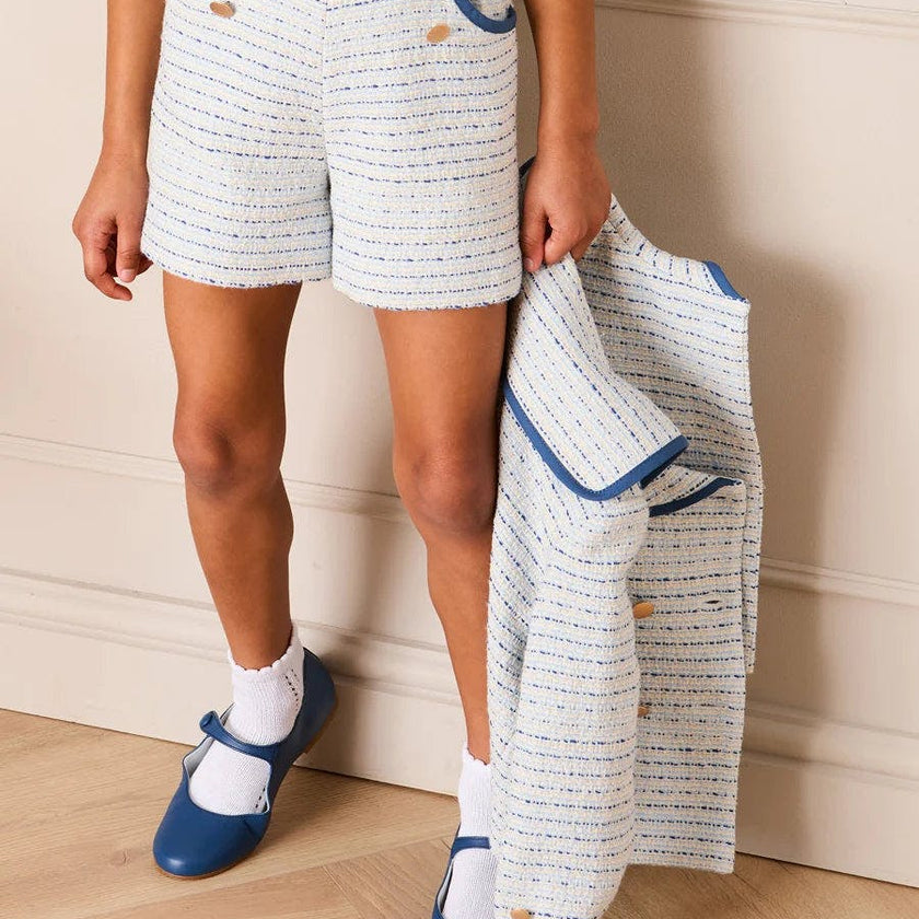 Brighton Boucle Tweed Gold Button Shorts in Blue (4-12yrs)
