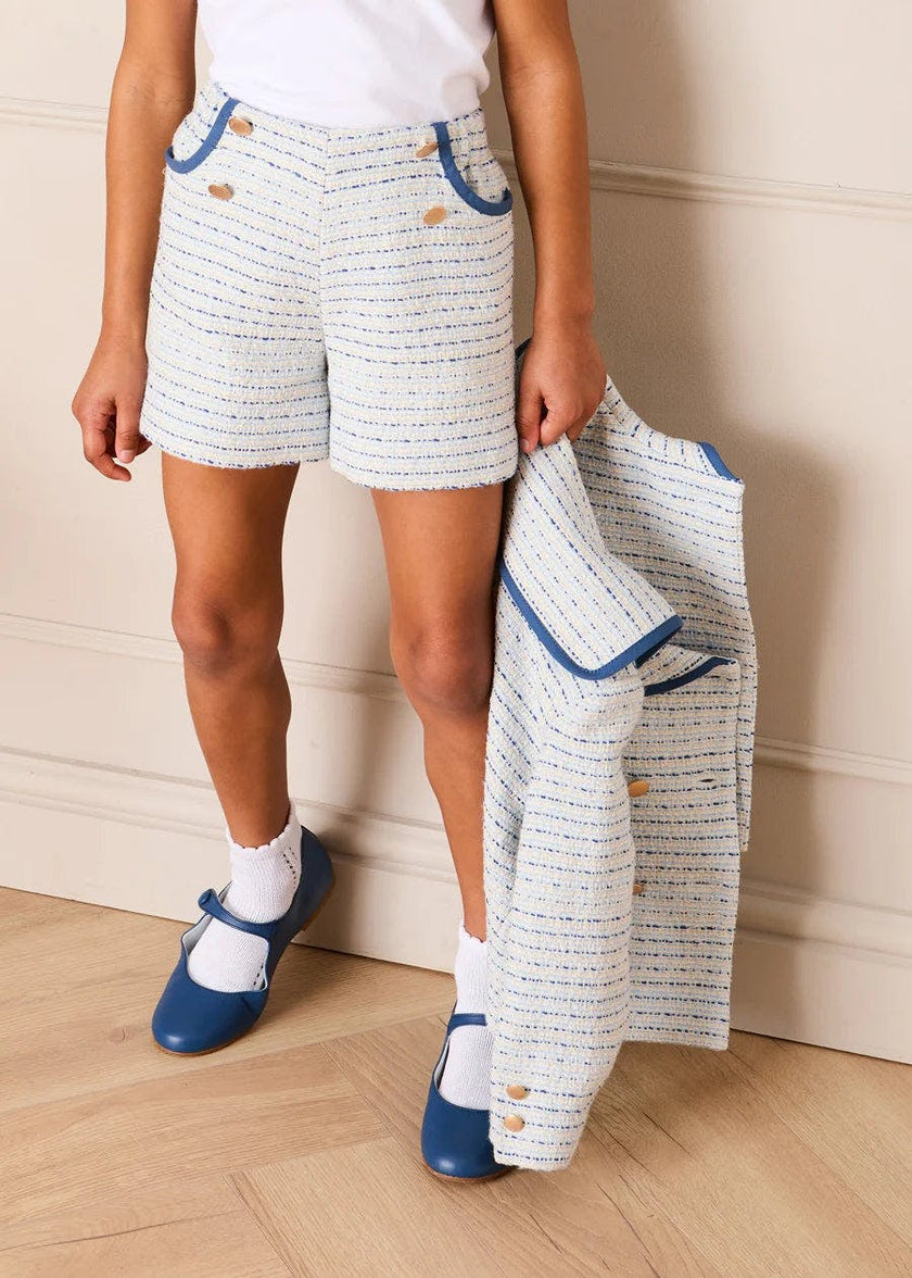 Brighton Boucle Tweed Gold Button Shorts in Blue (4-12yrs)