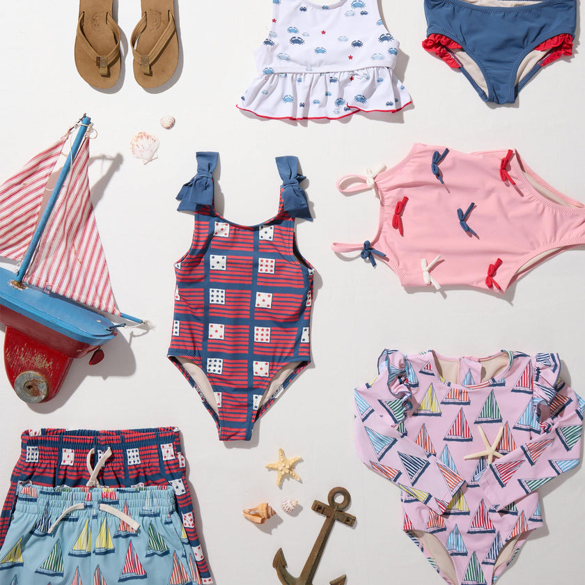 Girls Shelly Suit - Navy Flags