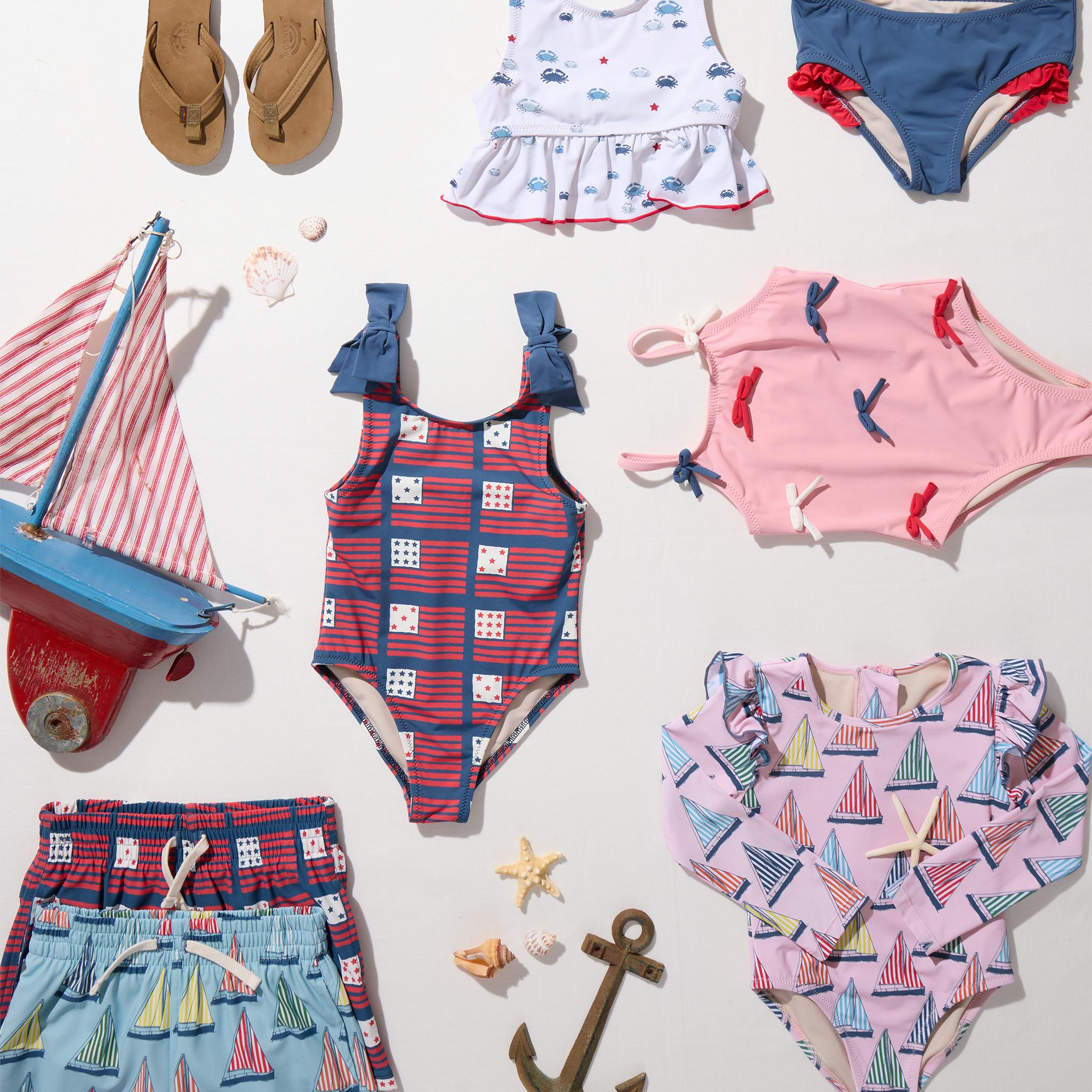 Girls Shelly Suit - Navy Flags