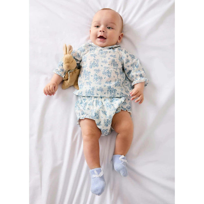 Audrey Toile Elasticated Waist Bloomers in Blue (1mth-12mths)