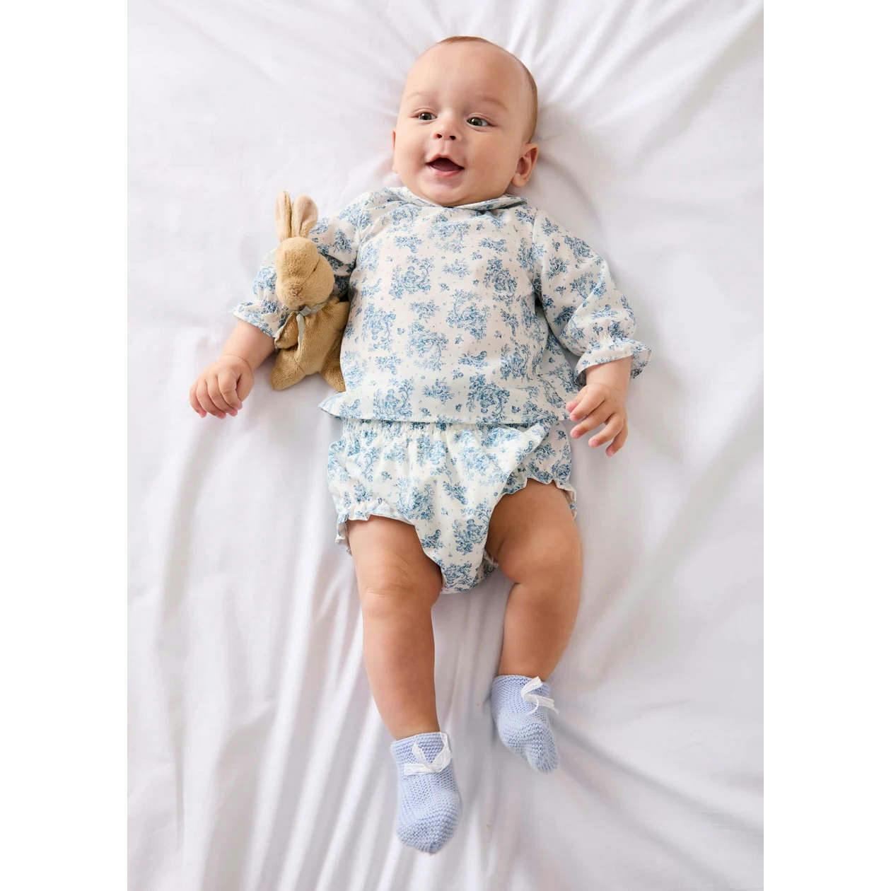 Audrey Toile Peter Pan Collar Long Sleeve Blouse in Blue (1mth-12mths)