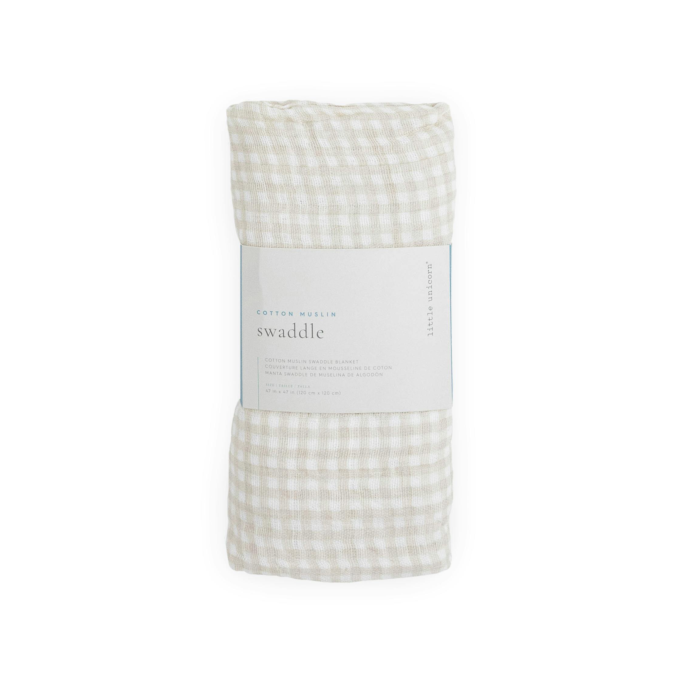 Cotton Muslin Swaddle Blanket - Tan Gingham