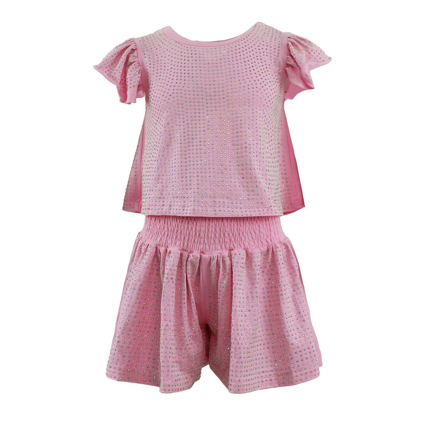 Pink Crystal Ruffle Short Set