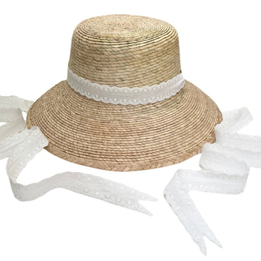 Palmetto Little Girl’s Hat - Vintage Swiss Dot Lace Ribbon