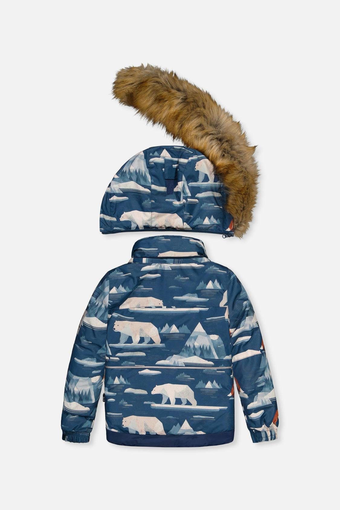Two Piece Play Snowsuit Blue Bear Print With Rust Pants