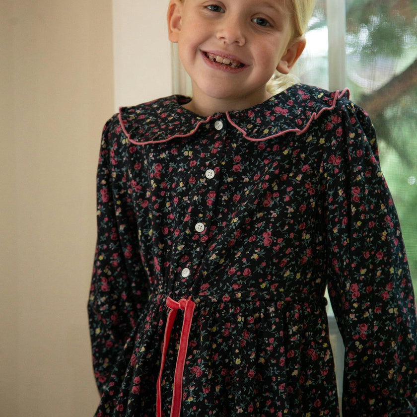 Girls Adelaide Velvet Tie Dress | Ebony Floral