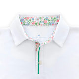 Henley Polo in Classic White with Midspring Floral Trim