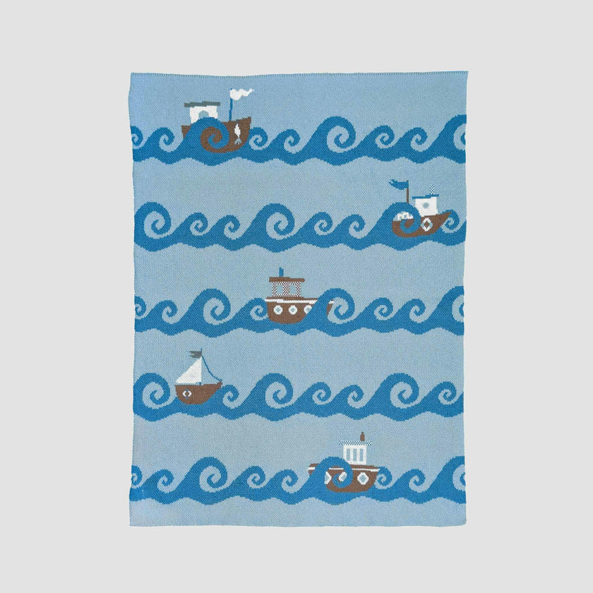 Baby Cotton Knit Coastal Blanket - Boats