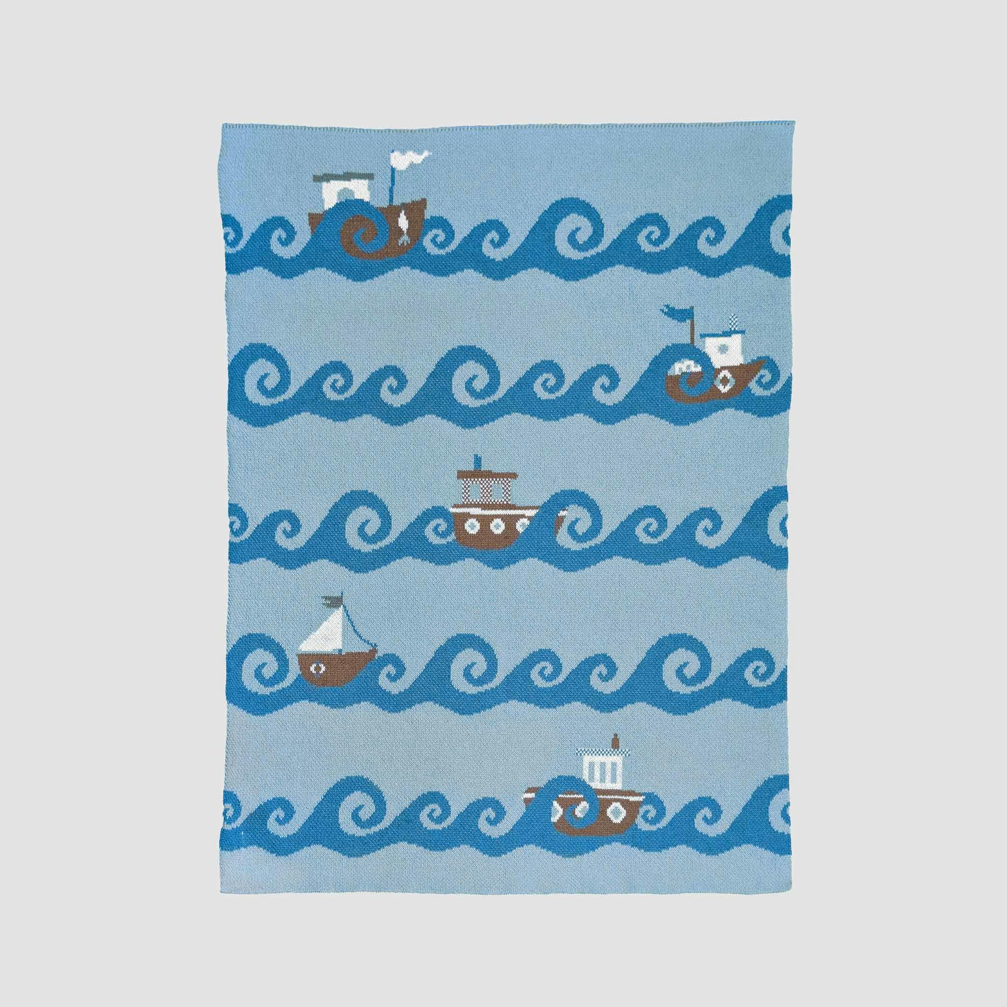 Baby Cotton Knit Coastal Blanket - Boats