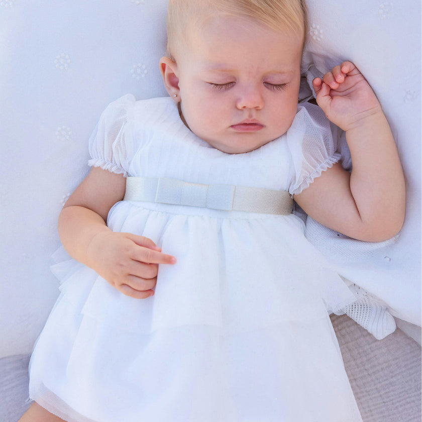 White Baby Dress With Bow Waistband
