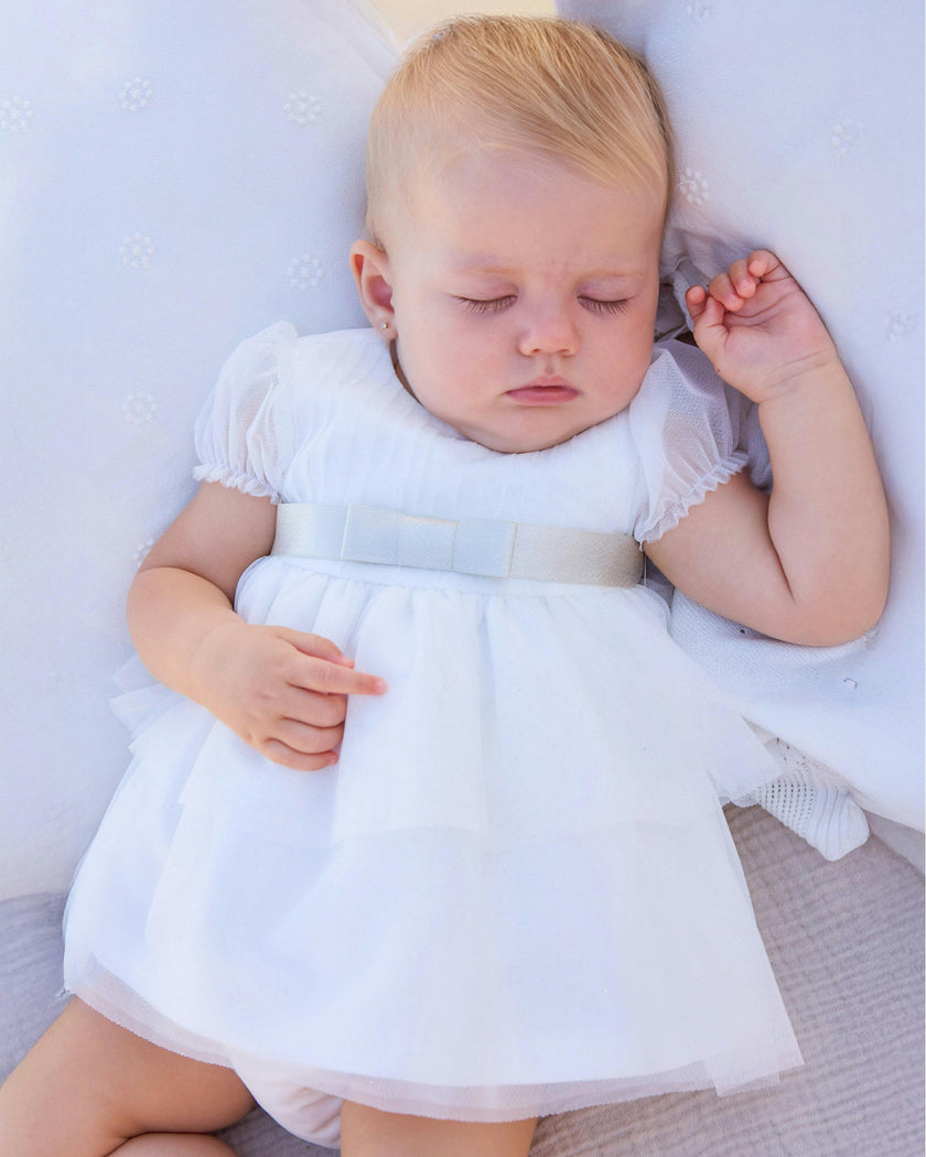 White Baby Dress With Bow Waistband