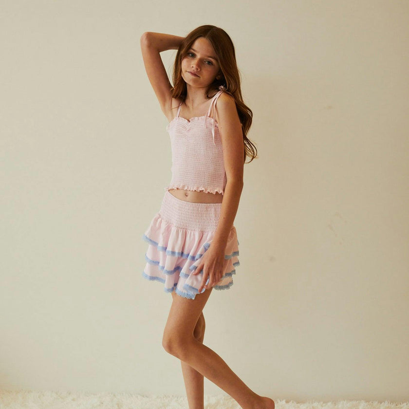 Gemma Pastel Pink Pin Strips Satin Mini Skirt