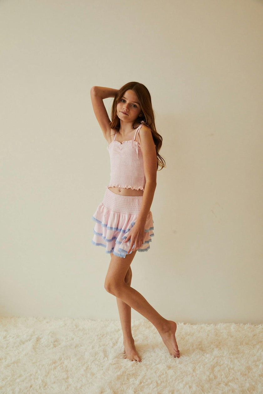 Gemma Pastel Pink Pin Strips Satin Mini Skirt