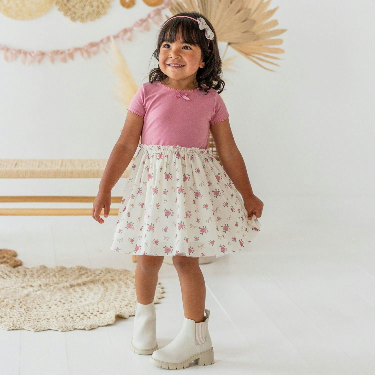 Coquette Rose Short Sleeve Tutu Dress